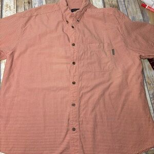 MEN WOOLRICH ORANGE PLAID LIGHT AIRY COTTON SHORT SLEEVE BUTTON UP CAMP SHIRT XL